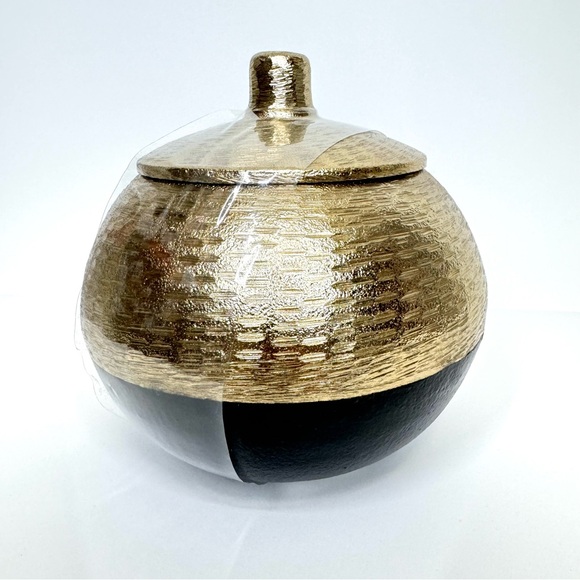 Jewel Of Mumbai World Traveler Collection Decorative Lidded Pot Gold & Black New - Picture 5 of 12